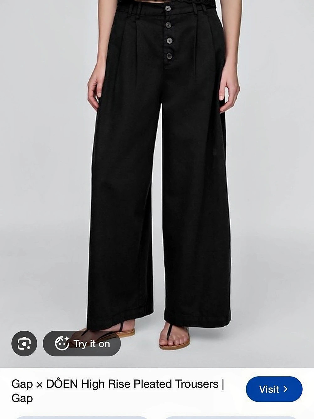 Gap x DOËN High Rise Pleated Trousers Wide Leg Black Size 10